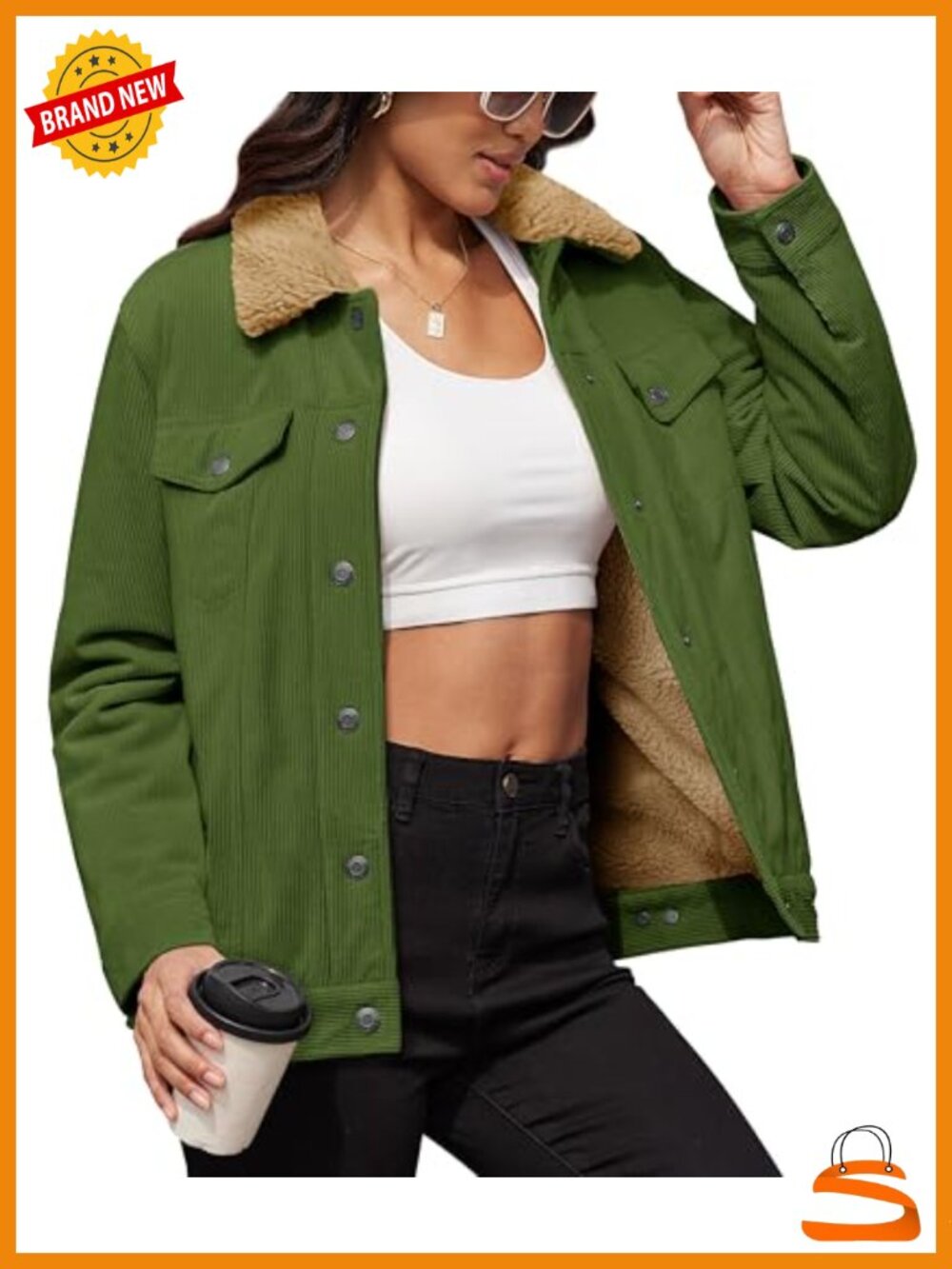 Women's Corduroy Jacket Sherpa Fleece Lined Winter Coat Warm